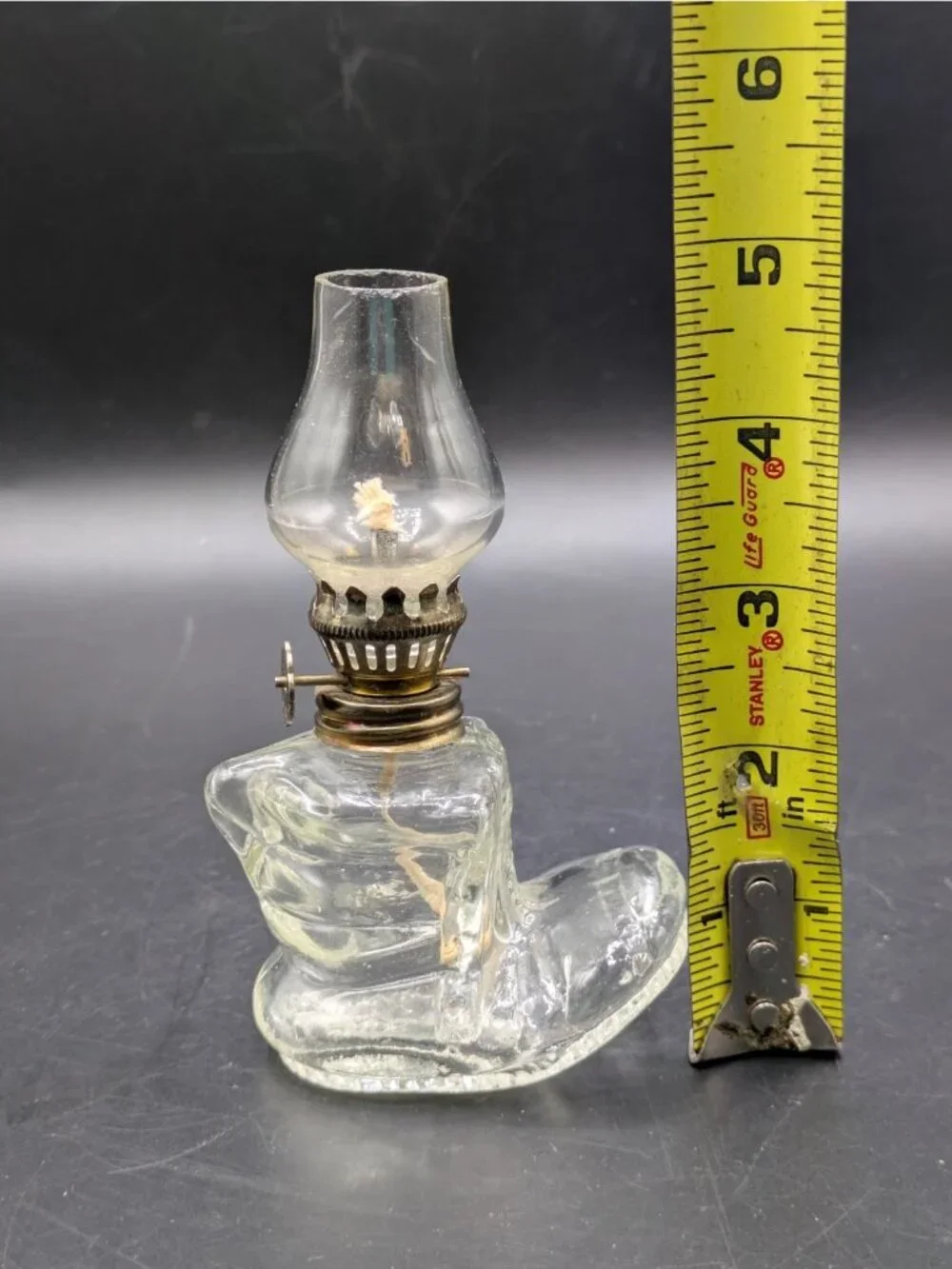 Vintage Mini Oil Lamp Lantern Boot Shaped Clear Glass Made in Hong Kong 5